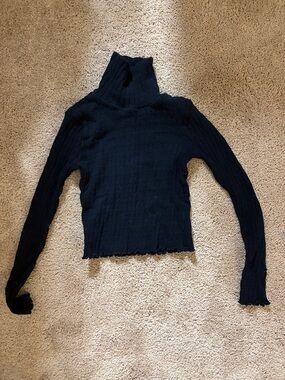 Ivy & Main- Black Ribbed Turtleneck Sweater Cropped